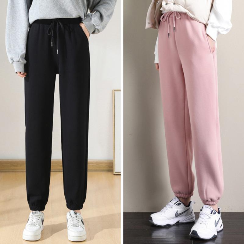 Quần jogger nỉ lót lông nữ bo gấu siêu dày dặn quán dài nỉ bông cạp chun đủ size từ 40 đến 60KG