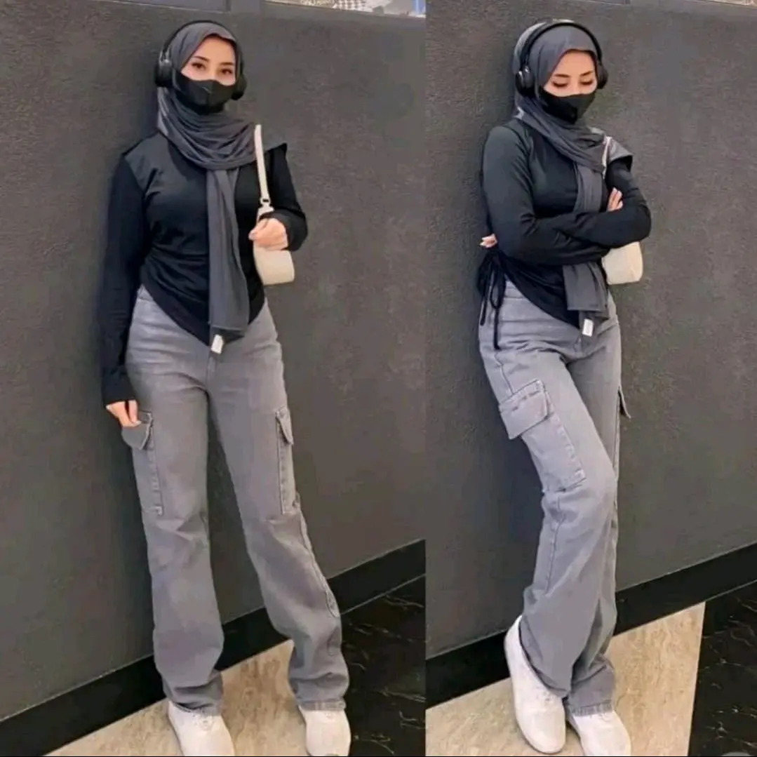 Petter Denim Celana Jeans Cargo Wanita / Celana Kulot Cargo Jeans Panjang Cewek Stretch Loose