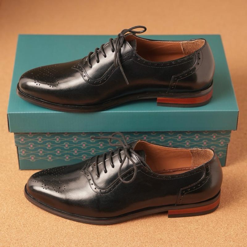 Giày oxford plain toe full brogues màu đen 3
