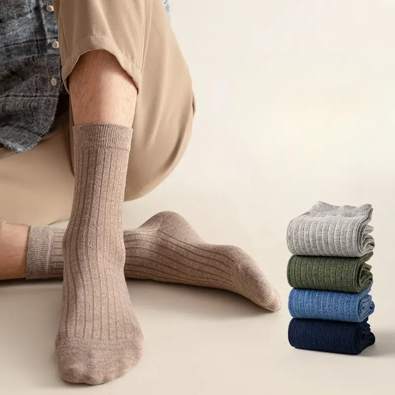 Autumn and Winter New Men Business Socks Solid Color Simple Thickened Warm Comfortable and Wear-resistant Socks Men Socks socks  slides