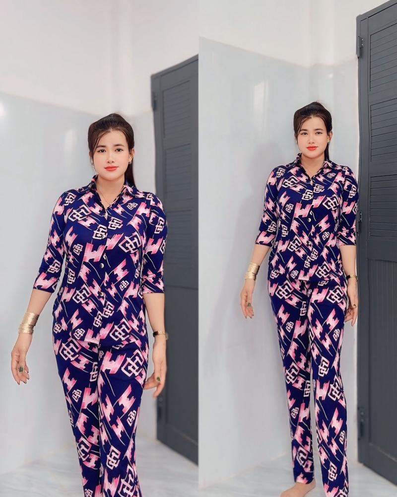 Product Introduction of Đồ Bộ Nữ Nút gài. cổ sơ mi  Tay lỡ nhẹ Vải thun aty mịn Quần dài size 40đến 75kg .đồ bộ Tâm Đan Nhung Áo.đồ bộ trung niên Vàng 42