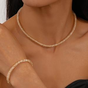 Kalung Tulang selangka Bulatan Geometrik, Reka Bentuk Berbalut Zirkon Eropah dan Amerika, Fesyen, Niche, Elegan, Set Kalung mewah, Untuk Wanita Emas Perak Permata Barang Kemas