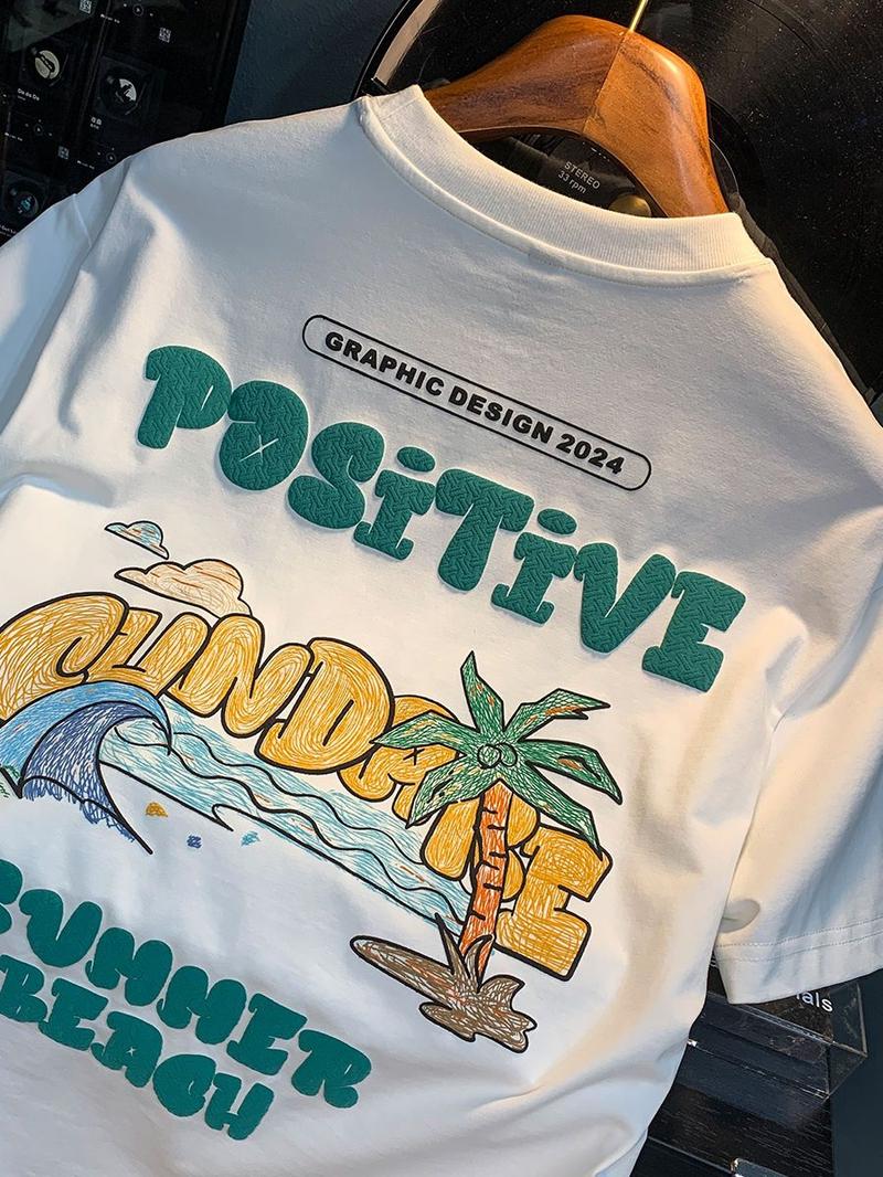 Product Introduction of Korean Style Men's Short Sleeve T-Shirt Summer Trendy Brand New Printed Sweat-Absorbing Breathable Round Neck Half Sleeve Top nam 17