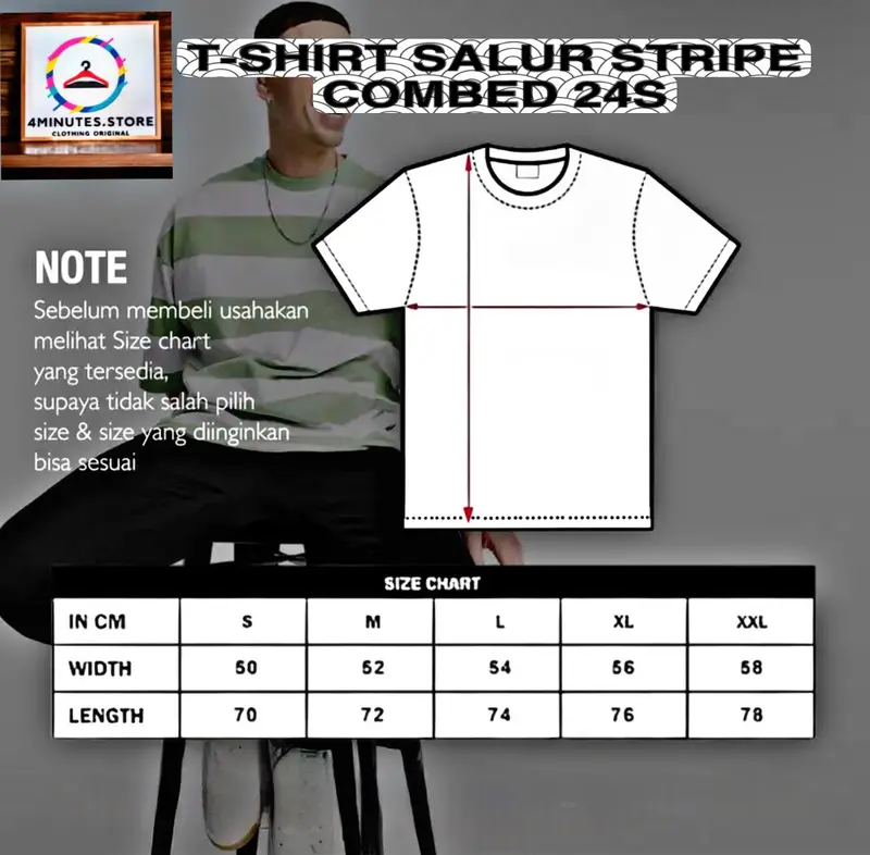 Kaos Salur Stripe Pria Wanita Kaos Salur (POCKET) Biggest Cotton Combed 24s Baju Distro Atasan Lengan Pendek FUL TAG Lembut Nyaman Cowok  Keren Katun Surfing Motif Hitam Putih Garis Santai 5