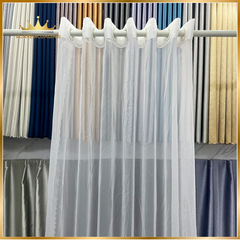 Rèm cửa voan trắng trang trí nhà cửa, rèm cửa trang trí spa may đục lỗ Vuaremcuagiasi
