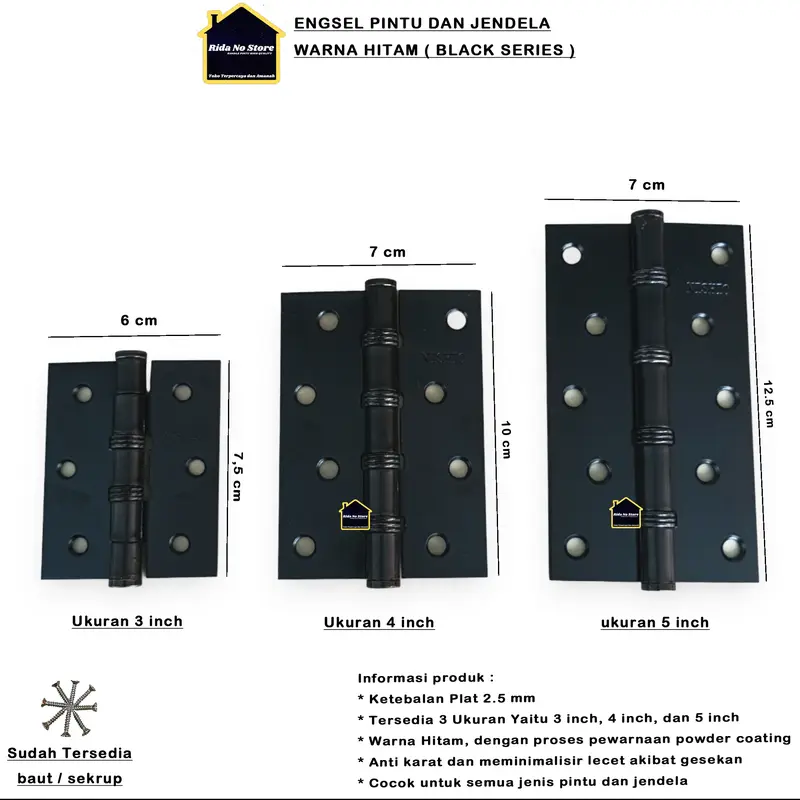 Engsel Pintu Rumah 5 inch Engsel Jendela 4 inch 3 inch Hitam 0