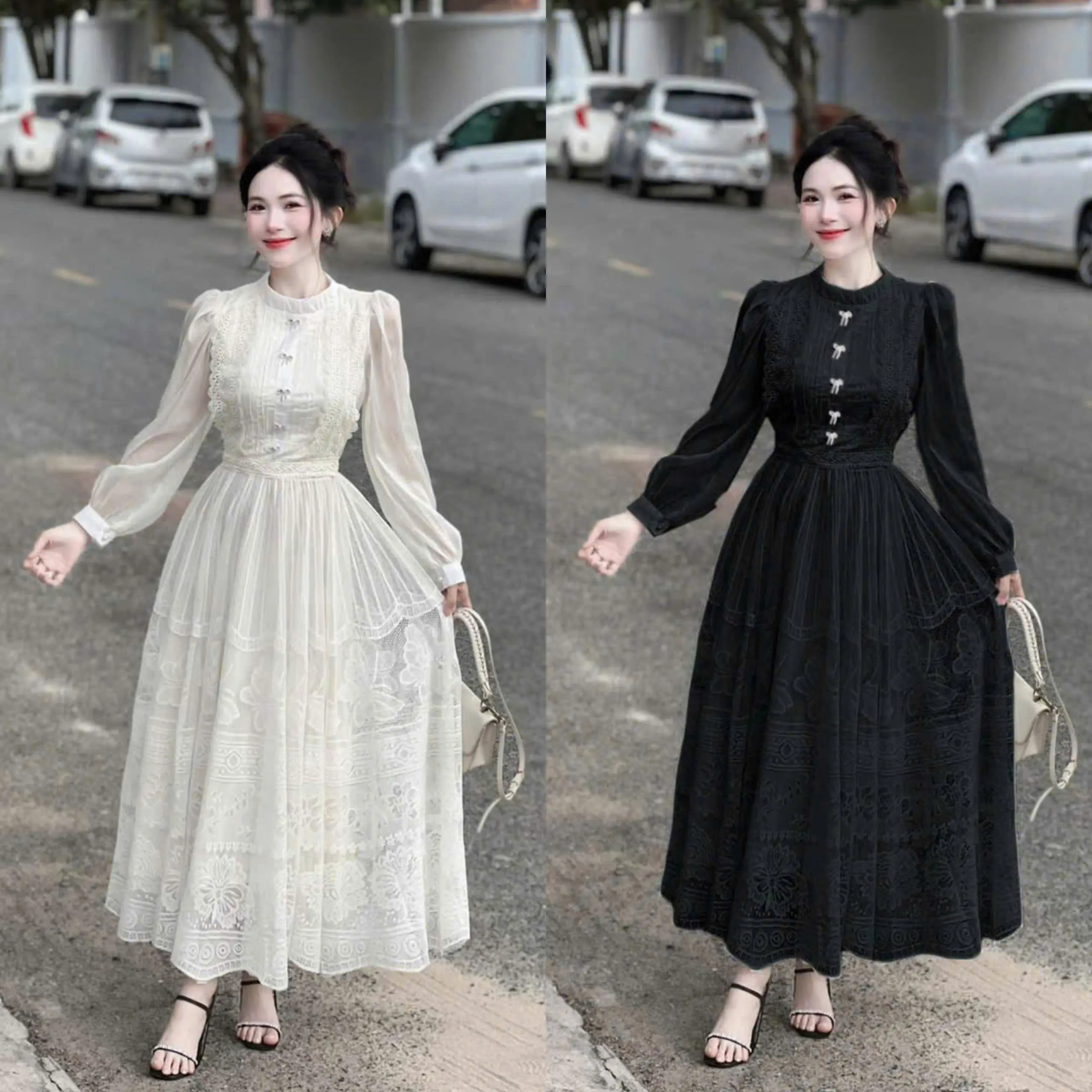 D760 ĐẦM THIẾT KẾ BIGSIZE PHỐI REN BÈO DÁNG DÀI ĐÍNH NƠ (TÁO ĐỎ BIGSIZE 55-90KG)