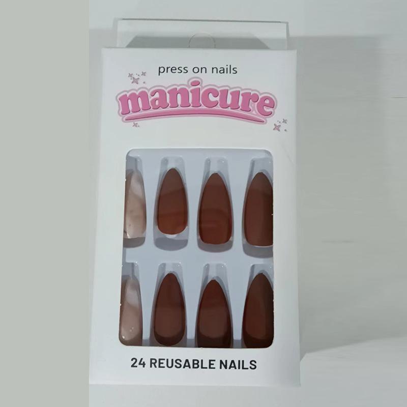 Line Pattern Long Fake Nail, 24pcs Press on False Nail for Women & Girls, Removable Nail Art Artificial Full Cover, Women Girls DIY Manicure, Christmas Gift 7