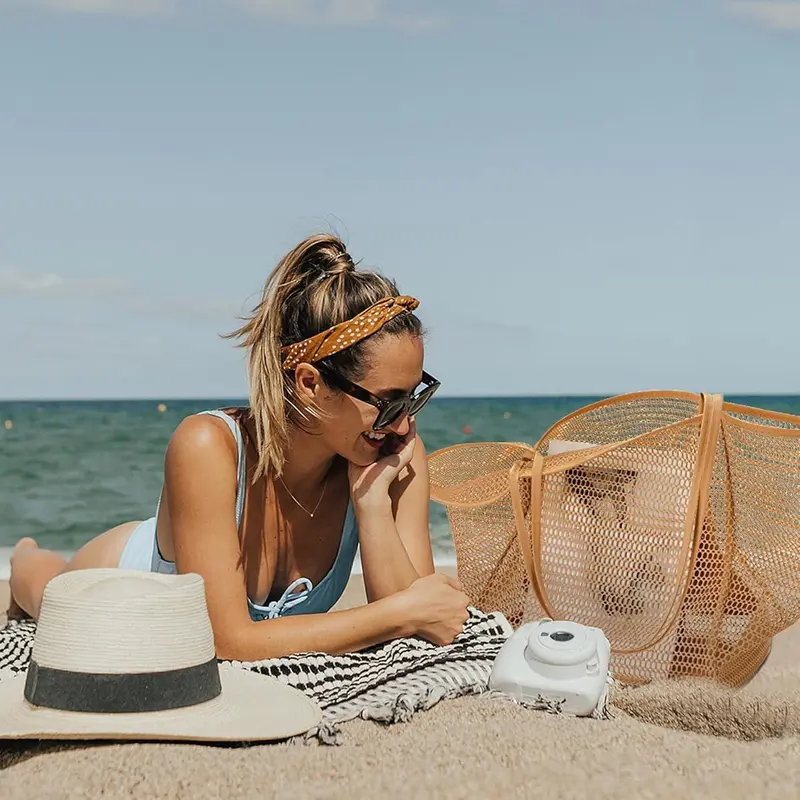 Mesh Beach Bag, Waterproof Woven Straw Beach Bag with Inner Bag, Summer Camping Travel Bag, Net Bag, Mother Plot Gift 5