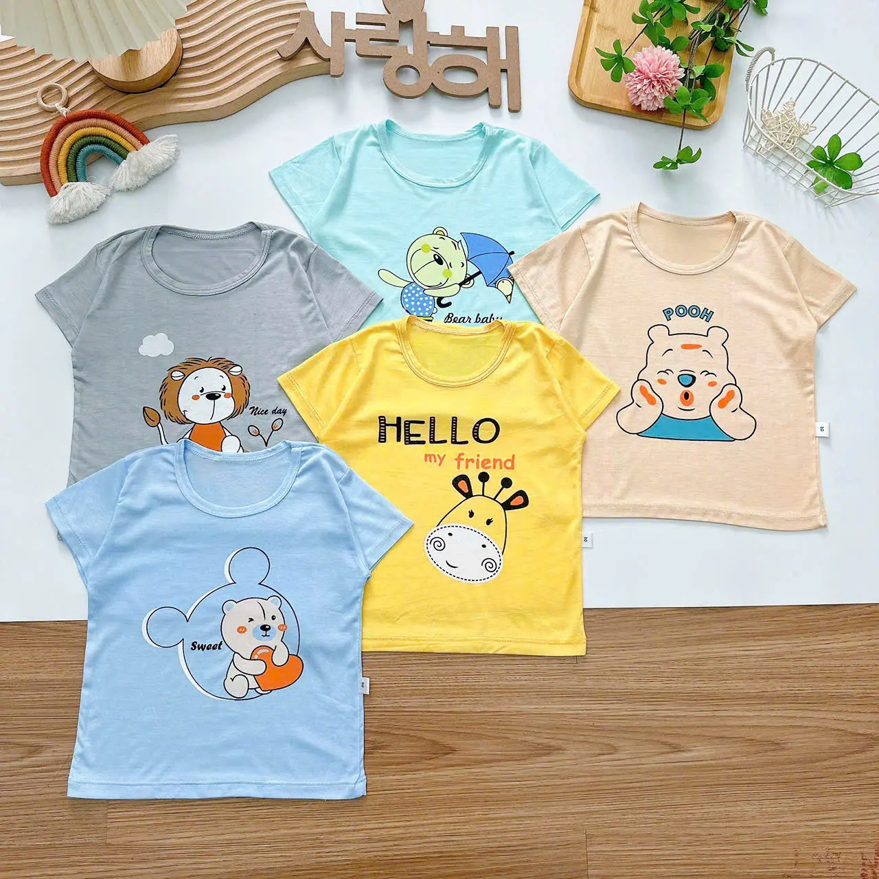 Combo áo Cộc, áo Ba lỗ Thun Lạnh cho bé trai, bs gái từ 4-15 kg (0-3tuổi)