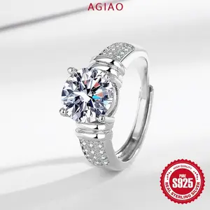 AGIAO Cincin Berlian Platinum Zircon 3 Karat Fashion Sederhana Perhiasan Wanita