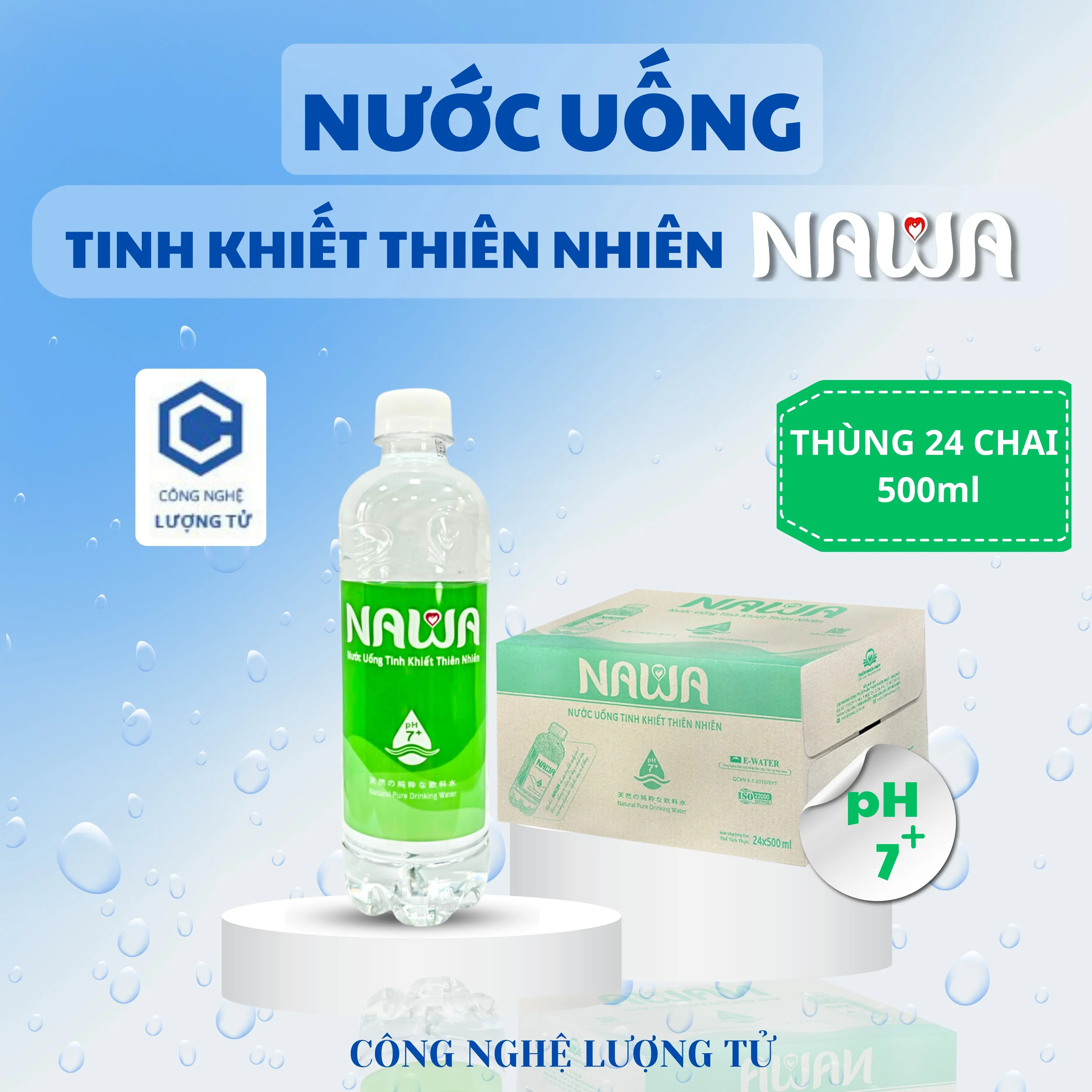 NƯỚC UỐNG TINH KHIẾT THIÊN NHIÊN NAWA 500ml - THÙNG 24 CHAI - dùng cho nhà hàng, hội nghị, cuộc họp... nuoc khong ngot nước lọc nước khoáng suối