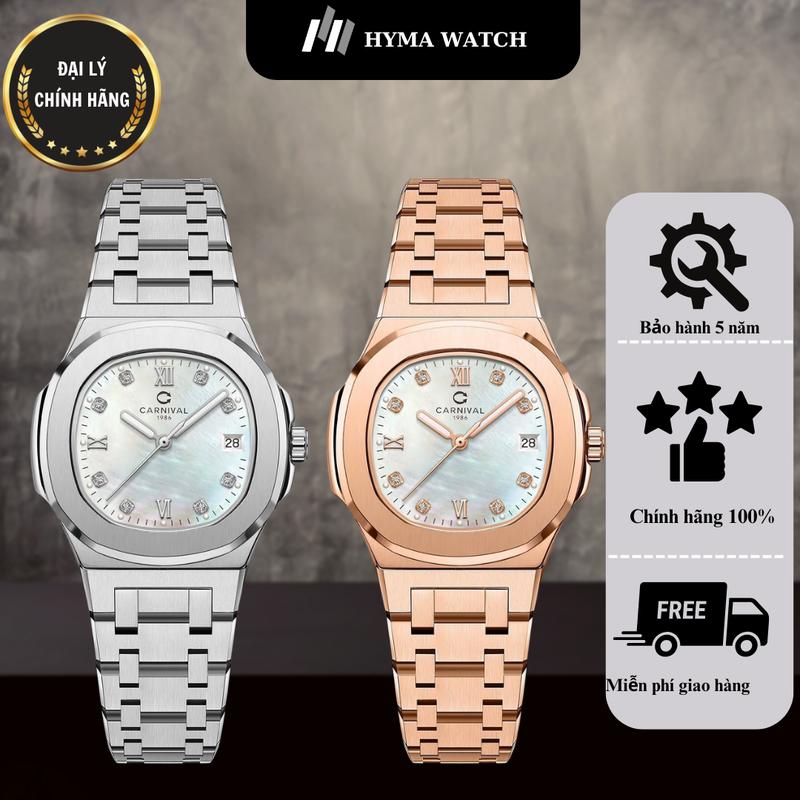 Đồng hồ Nữ Carnival 8160L Phiên bản xà cừ dây thép mặt vuông Bảo hành 5 năm Hyma Watch