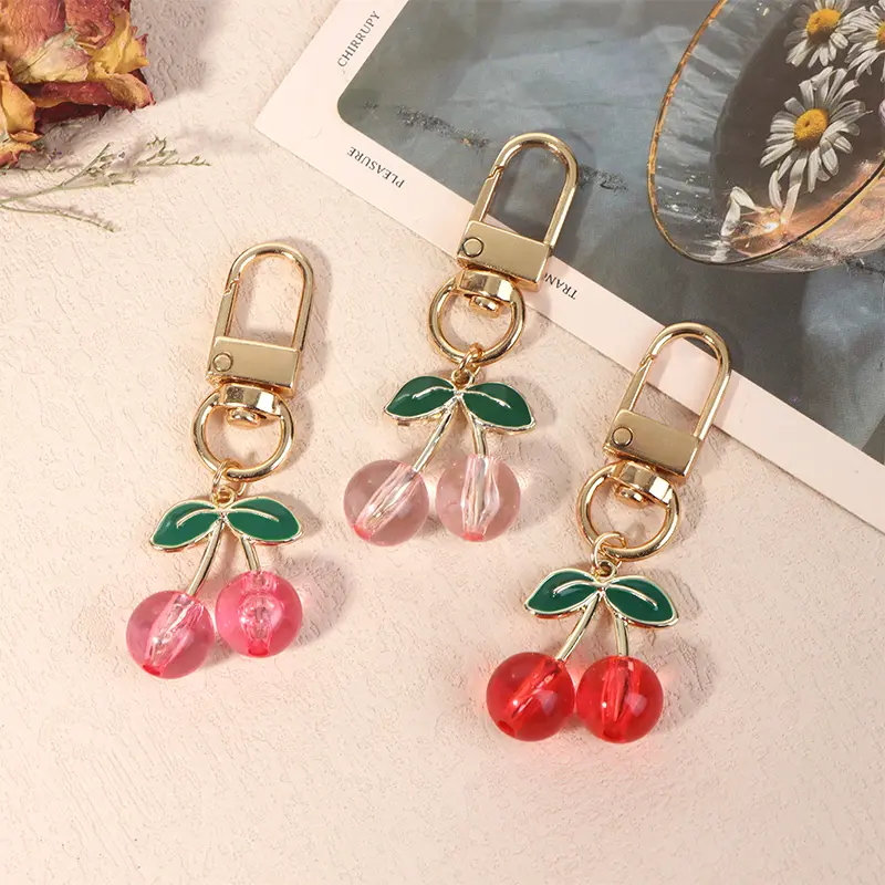 Charm DIY  Gifts Lovely Cherry Keychain Simulated Fruit Keyring Pendants For Women Girls Handbag Decoration
