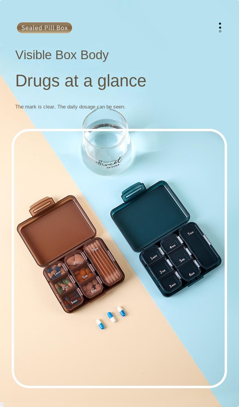 Product Introduction of 7-compartment medicine box set, portable portable travel pill storage box, 7-day storage small medicine box 5