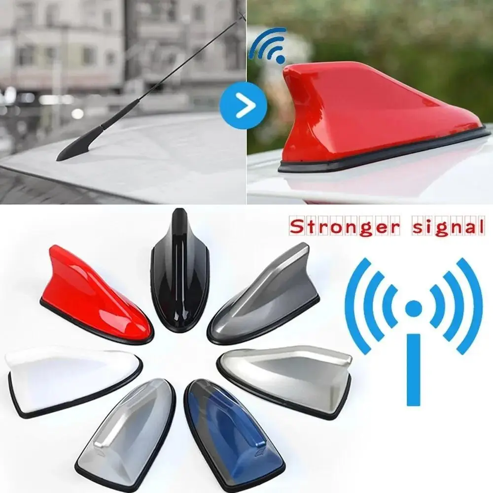 Waterproof Universal Car Radio Antenna Shark Fin Roof Decorative Antenna with Adhesive Tape Base with FM/AM Radio Function Auto