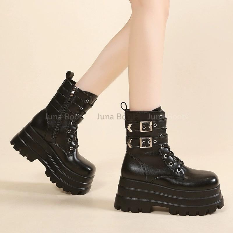Giày Bốt Martin Đế Bánh Mì Phong Cách Y2k Gothic Chiến Binh Âu Mỹ - Boots cổ ngắn đế cao hàng Quảng Châu độc lạ