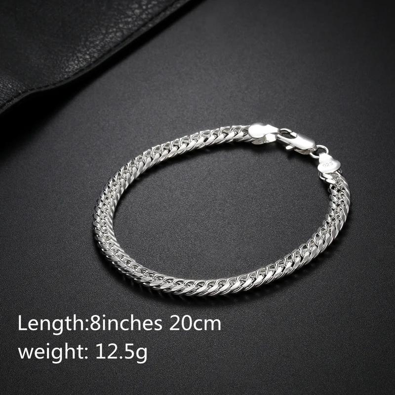 Product Introduction of Fashion original brand 925 Sterling Silver man 6MM geometric chain bracelets neckalces for women Party wedding jewelry sets 12