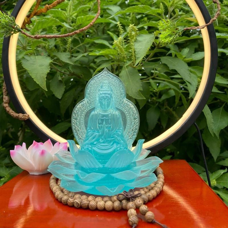 Tượng Quan Âm 2 mặt lưu ly tọa đài hoa sen trang trí bàn làm việc, ô tô Decor Decor Phòng Trang Trí Nhà 2