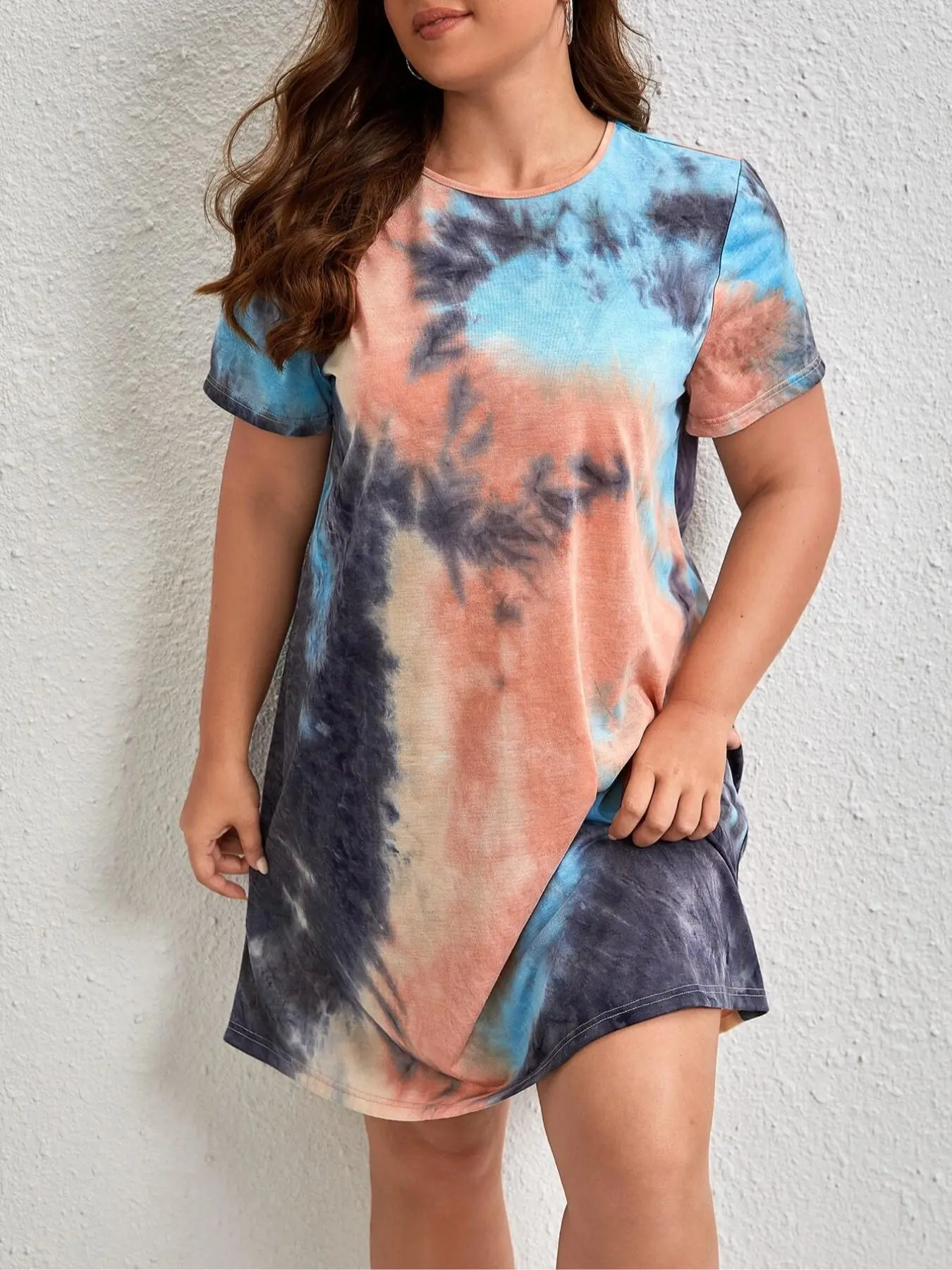 【Plus Size】 Tie Dye Print Round Neck Nightdress, Casual Soft Crew Neck Short Sleeve Nightgown for Women, Women's Sleepwear for Summer, Dresses for Women, Night Gown for Women