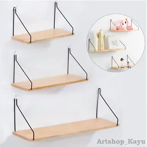 Rak Dinding Kayu Minimalis Gantung Besi dengan Penyimpanan Bunga