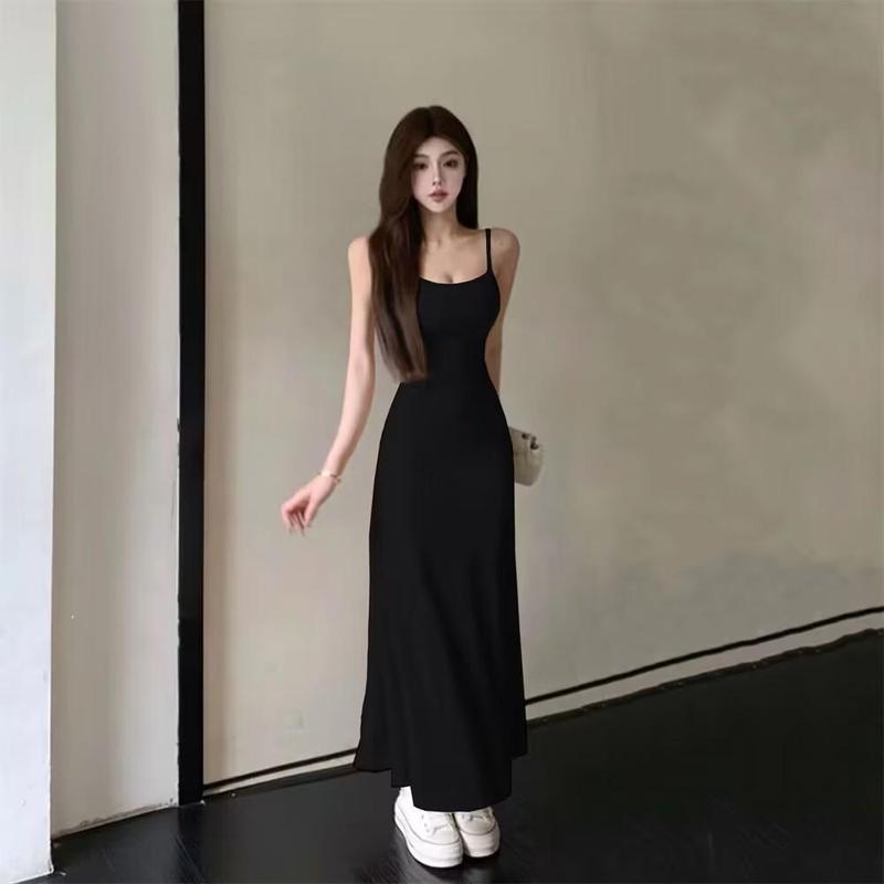 Product Introduction of Summer Dress Hot Girl Elastic Strap Dress Women Sleeveless Off-Shoulder Waist-Cinching One-Shoulder Base Long Dress 11