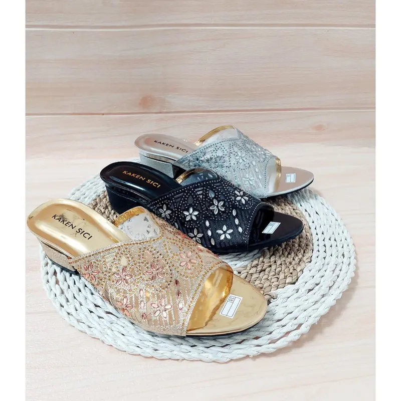 KAKEN SICI SANDAL PESTA WANITA SANDAL HAK TAHU MOTIF PAYET IMPORT HAK BUNGKUS 3 CM YD 012 2