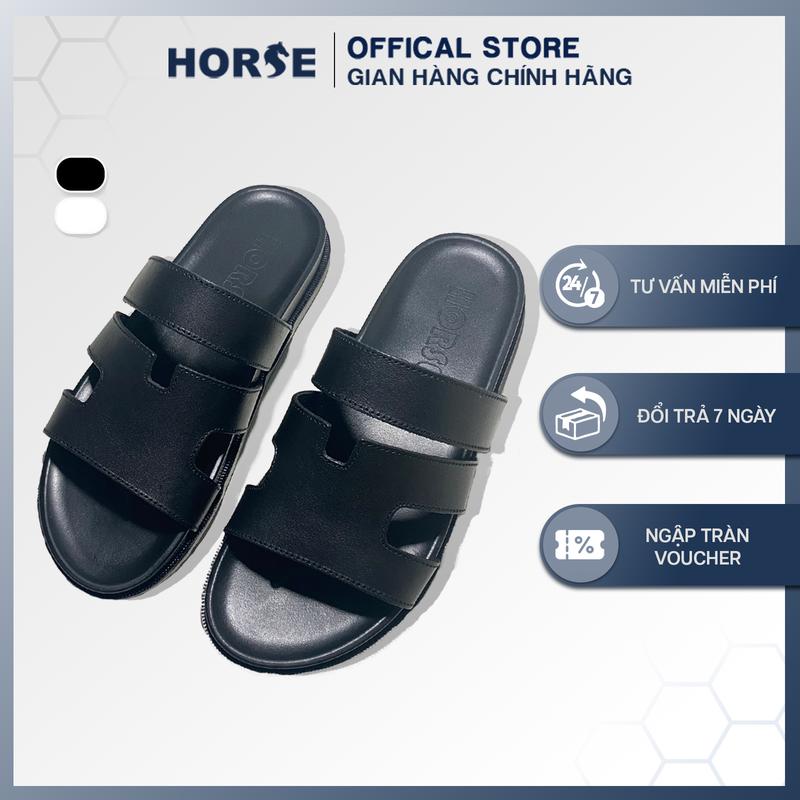 Horse Store - Dép Da Bò Chữ H Quai Ngang Thời Trang Nam Nữ Đế Cao Su Lót Đế Êm 2 Màu Đen Trắng - HQUAI01A.