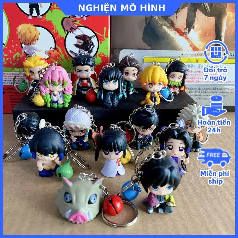 Móc khóa mô hình nhân vật ngồi Thanh gươm diệt quỷ Tanjiro Nezuko Zenitsu Inosuke Shinobu Giyuu Kimetsu No Yaiba Móc Khoá Móc Chìa Khoá Women Nữ Voi