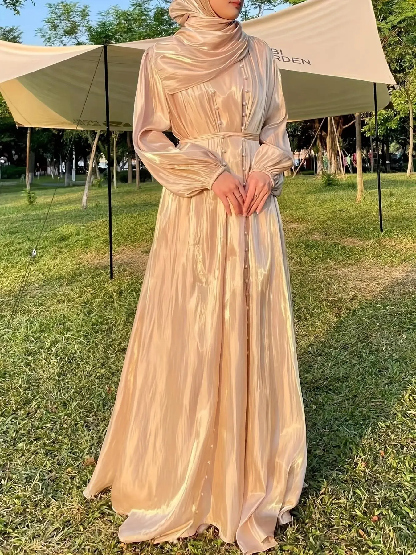 Women's Solid Color   Tank  Dress &   Outwear & Belt & Hijab Set, Elegant Fashion Casual Muslim  Set for Daily Outdoor Wear, Women's Islamic Clothing for Summer