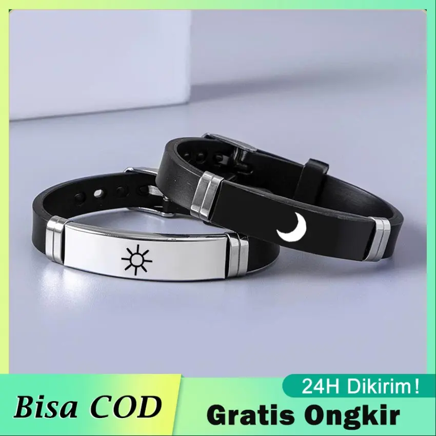 Couple Bracelets 2Pcs Gelang Couple Sun & Moon Bahan Aluminum Alloy Gelang Couple Women Pria Gelang Gelang Persahabatan Couple Aesthetic