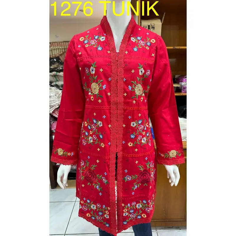 YUU - 1276 / 1278 kebaya alexuez tunik bordir kombinasi brukat premium putih tulang / tunik premium bordir timbul / tunik kebaya modern 0