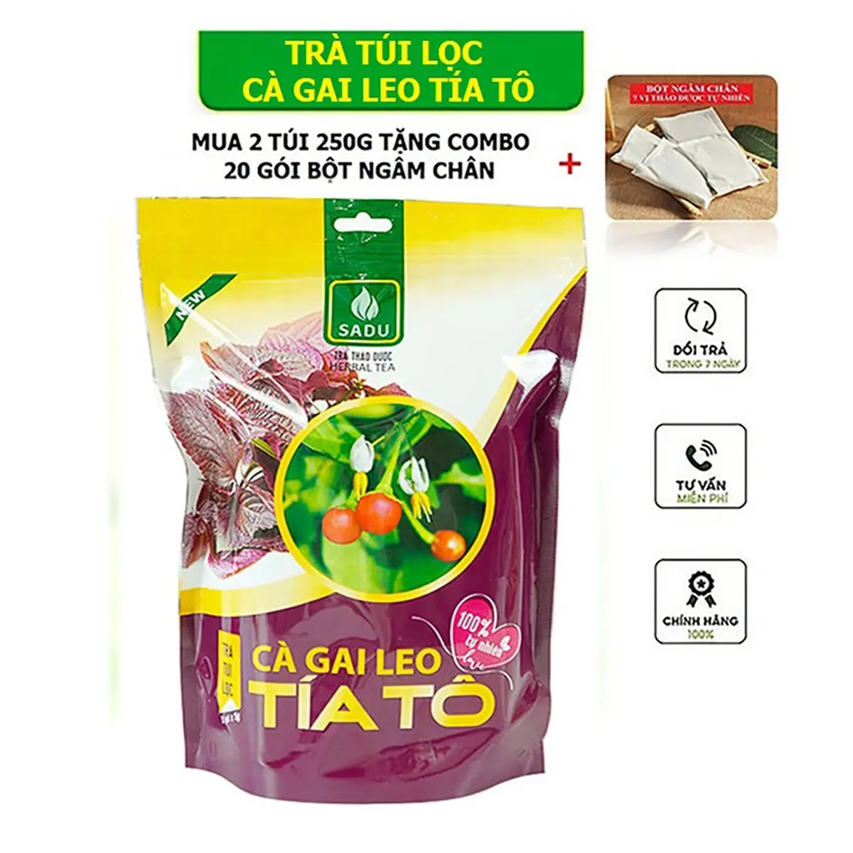 Trà Cà Gai Leo Tía Tô Túi Lọc 250G Tiện Dụng Mua 2 Túi Tặng 20 Gói Bột Ngâm Chân - Tea Nước Trà Chè