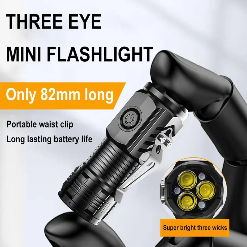 Đèn pin siêu sáng mini cầm tay LED từ tính đa chức năng Đèn pin mạnh hình quái vật ba mắt 6