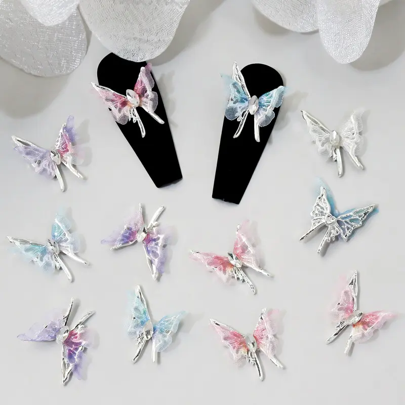 5 Pcs Mesh Butterfly Nail Art  Manicure Decoration Glitter Silk Design  Jewelry Accessories
