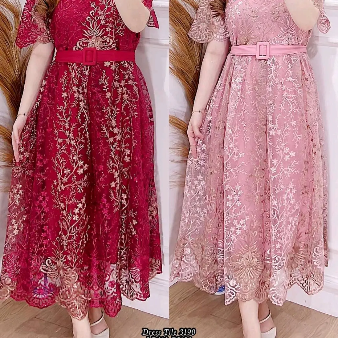 DRES BROKAT TILE IMPORT/ DRES PESTA/ DRES NATAL/ LONGDRES
