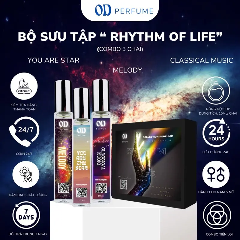 Nước hoa unisex OD Perfume - Bộ sưu tập Rhythm of life combo3c/10ml dạng xịt lưu hương 24h