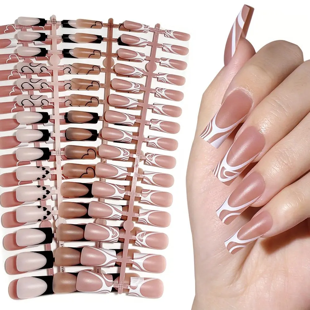 Mixed Color Press On Nails With Nail File & Tape & Stick, 120pcs/set Simple French Style Fake Nails For Women & Girls DIY Nail Art, Christmas Gift