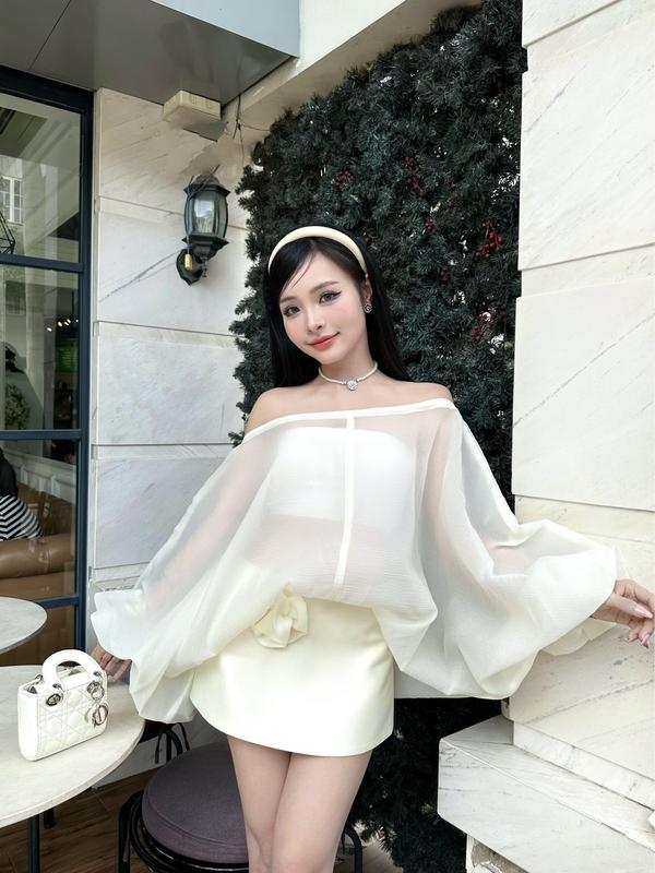 [Có Quần Bảo Hộ] Set Áo Tay Phồng Cánh Dơi Và Chân Váy Tafta Siêu Xinh Nữ Women