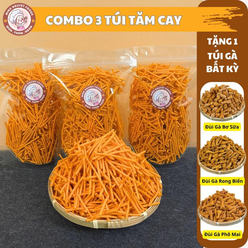 [ Tặng quà 1 Túi Đùi Gà bất kỳ ] COMBO 3 TÚI TĂM CAY MINH NGUYỆT FOODS - Mua 3 túi Tăm Cay tặng 1 túi snack quẩy đùi gà - Ăn vặt bim thức ăn