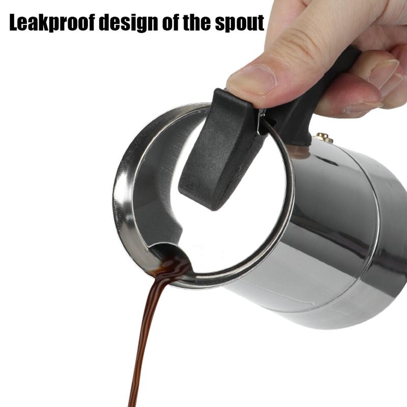 Product Introduction of Periuk Kopi untuk Dapur, Keluli Tahan Karat, Moka Espresso Latte, Penapis Dapur, Pembuat Kopi Moka, Tersedia dalam 2/4 / 6 / 9 Cawan, Periuk Pembuat Kopi Kitchenware 22
