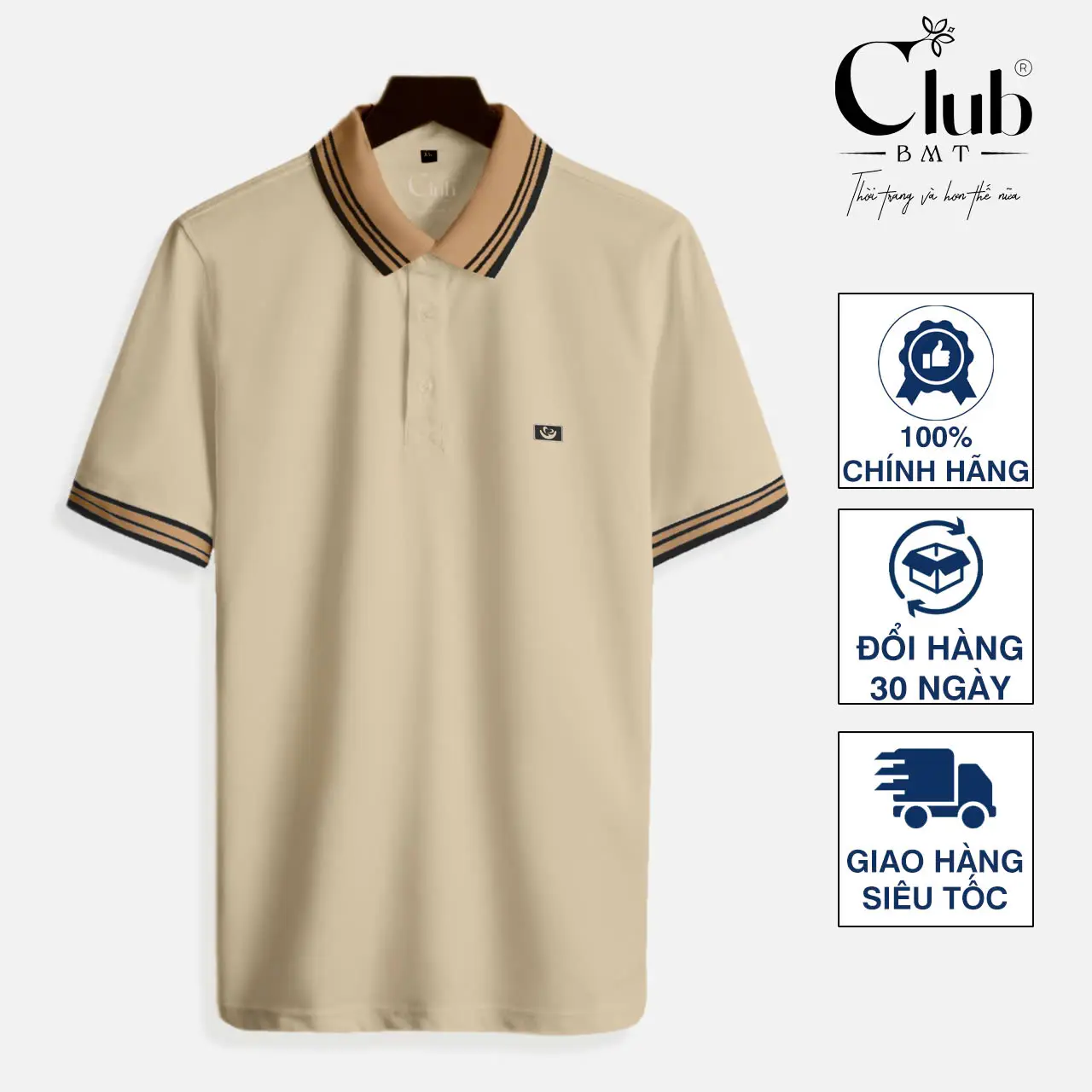Áo polo CLUB BMT Màu Be cổ nâu chất vải cao cấp