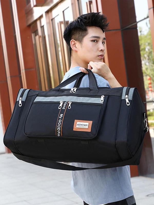 Casual Oxford Letter Pattern Zipper Large Capacity Folding Hand Travel Bag, Unisex, Lightweight Long and Short Distance Travel Luggage Bag 7