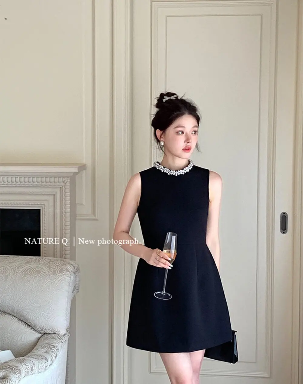 Váy nữ, đầm nữ cổ tròn đính ngọc WGWE mặc đi làm đi chơi