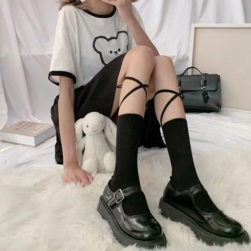 Tất Lolita, Mềm Mại Và Phong Cách Nữ Tính, Thích Hợp Cho Mùa Xuân Và Mùa Hè, Tất Buộc Dây, Dành Cho Phụ Nữ, Tất Giữa Bắp Chân Chéo, Phong Cách Nhật Bản, Tất Ràng Buộc Chân JK Bắp Chân, Tất Dài, Năm 2025