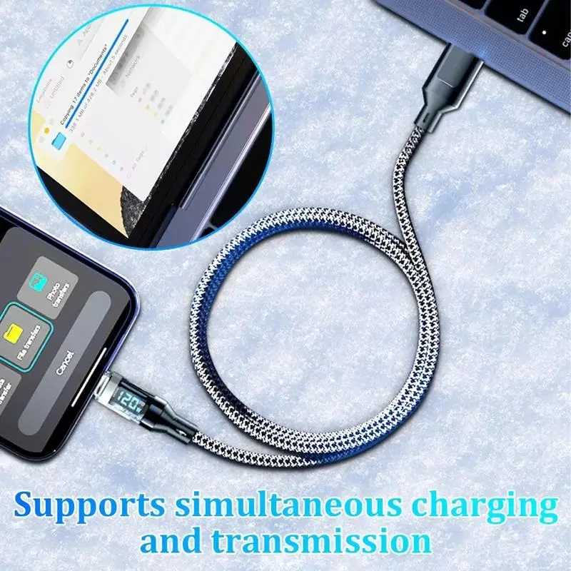 Cáp sạc siêu nhanh USB A đến Type C, 120W, Dây dữ liệu Type C, Tương thích với Xiaomi POCO và Samsung, Có màn hình kỹ thuật số LED, Cáp 6