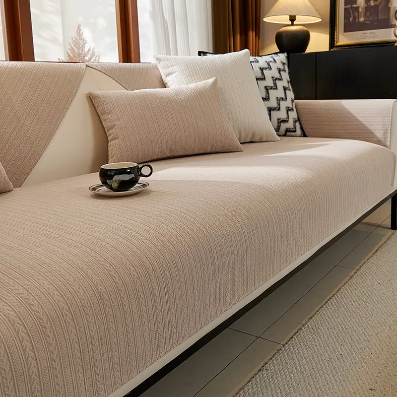 Solid color modern simple waterproof sofa cushion, Chenier all season universal sofa cushion, living room integrated all inclusive sofa cushion