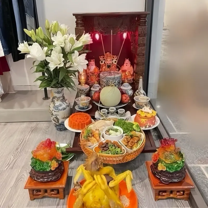 Bộ Bát Đĩa 5 Cánh Hoa Đào Sứ Bát Tràng Kèm Khay Mây Siêu Đẹp,Bộ Bát Bánh Trôi Size To 33cm, Bộ bát đĩa cúng bàn thờ Thần Tài tô tiểu 2