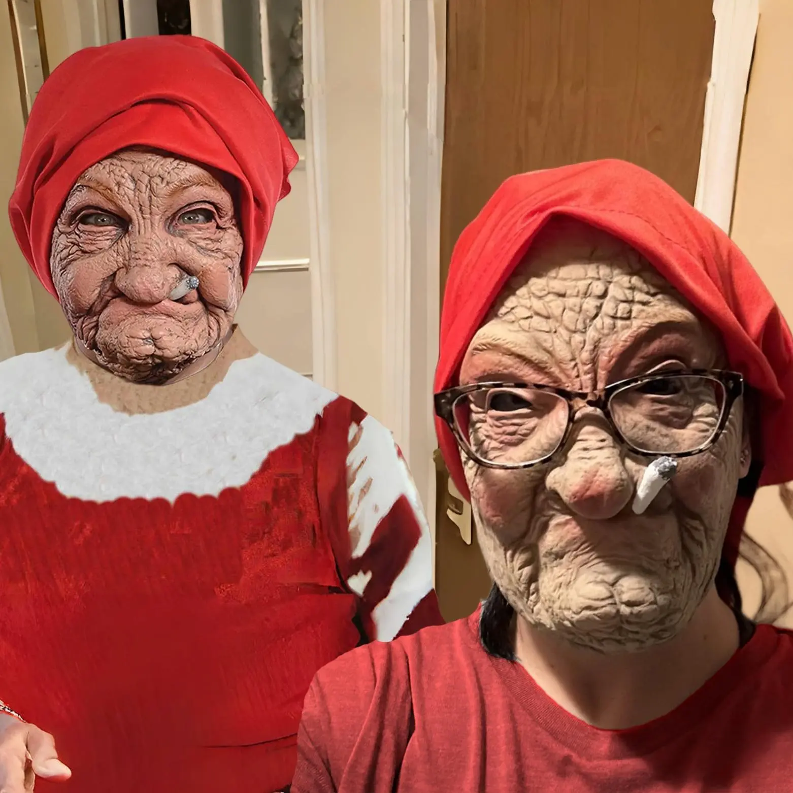 Old Woman Mask, 1 Count Smoking Grandma Latex Mask, Halloween Party Prop for Festival Cosplay