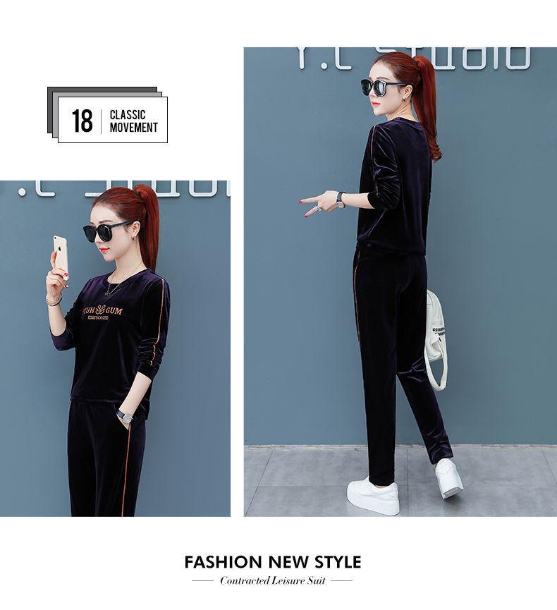 Product Introduction of Bộ Đồ Quần Áo Thể Thao Nhung Vàng, Ngoại Cỡ, Hàng Mới Về, Thời Trang Xuân Thu Cho Nữ, Áo Len, Phong Cách Hàn Quốc, Bộ Hai Mảnh, Thêu, Bộ Đồ Thường Ngày 12
